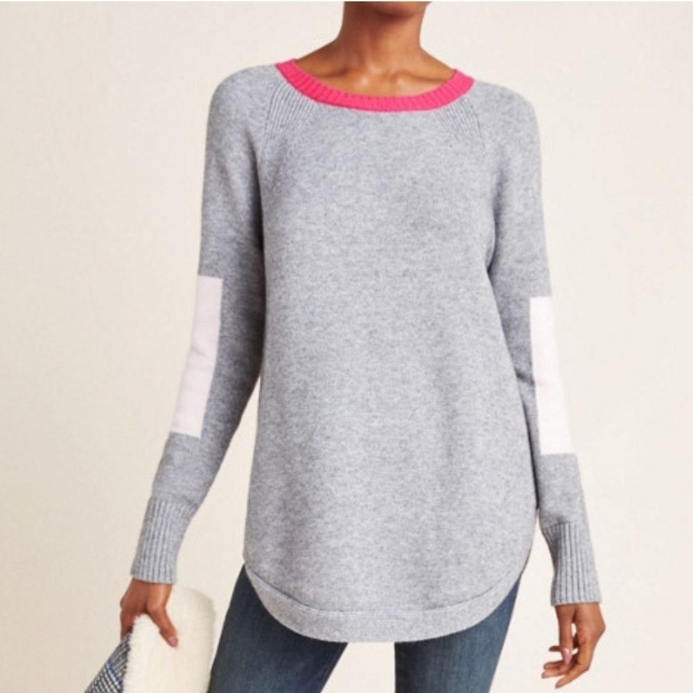 Anthropologie Rebekah Sweater Tunic Colorblock Grey size Medium
